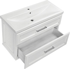 ASB-Woodline Тумба под раковину Венеция 100 подвесная белая патина серебро – фотография-4